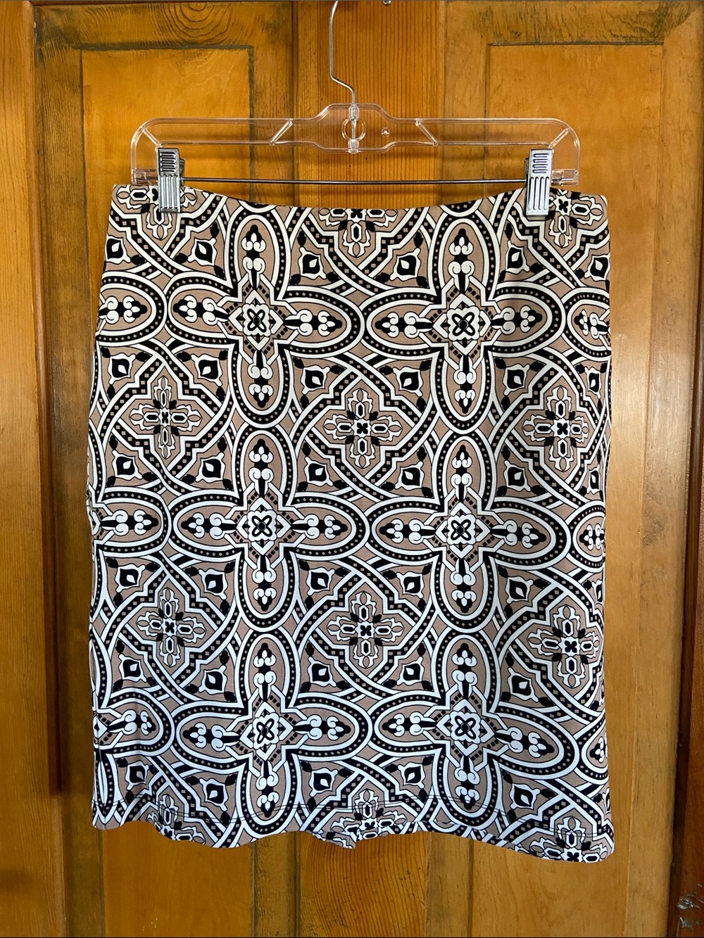 Black and White and Tan Geometric Print Pencil Skirt